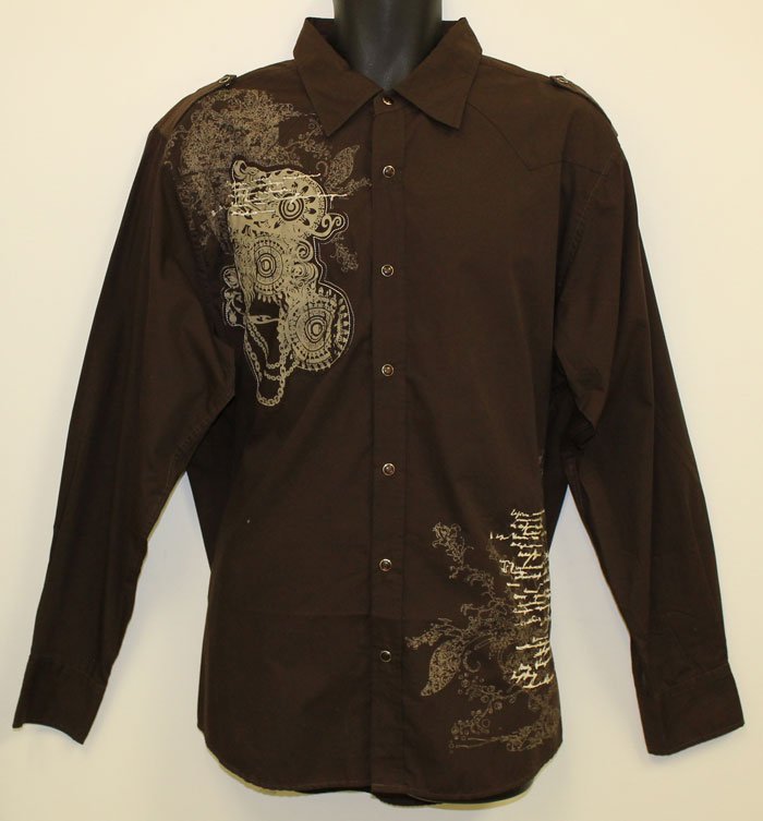 New JORDAN CRAIG Men's Luxury Stylish Long Sleeve Shirt in Brown Size XL