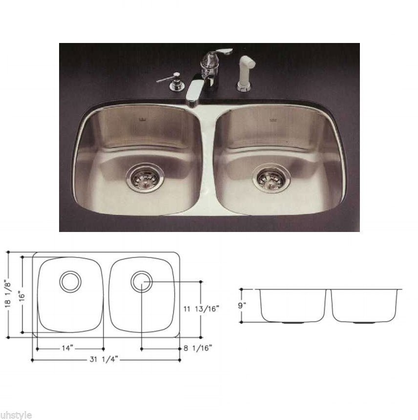 Kindred Double Bowl Undermount Stainless Steel Kitchen Sink UD1831/90RK/E