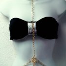Womens Choker Style Body Harness Necklace with Sculpted Old English Cross