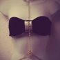 Womens Choker Style Body Harness Necklace with Sculpted Old English Cross