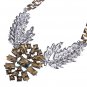 Resin Wing Feather Rhinestone Statement Necklace Chunky Metal Chain