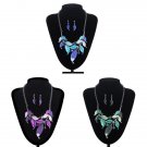 Vintage Metal Leaf Rhinestone Statement Necklace Earrings Jewelry Set