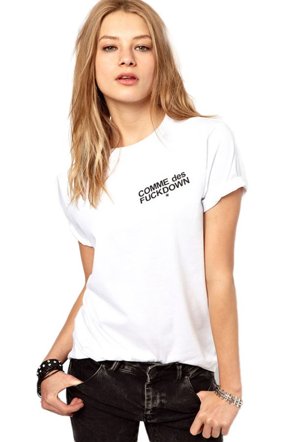 White Short Sleeve Comme Des Fuckdown Print Tee Top