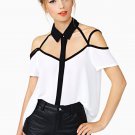 White Lapel Stripy Off Shoulder Top size (s)