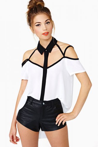 White Lapel Stripy Off Shoulder Top size (s)