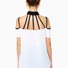 White Lapel Stripy Off Shoulder Top(L)