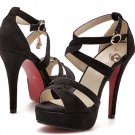 Fashion Pure Color Suede One-buckle Belt Open Toe Platform High Heels Sandals