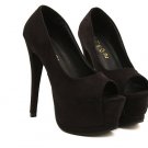 Comfortable Suede Solid Color Peep Toe Thin Heel Platform Sandals