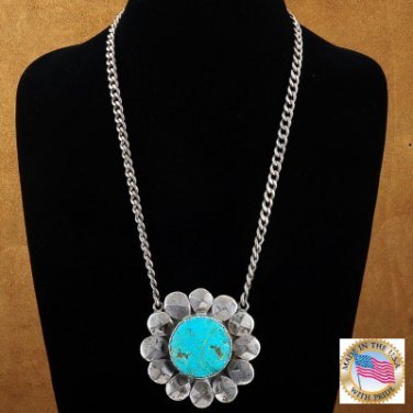 Vintage Turquoise Heavy Silver Link Necklace by Chief Shatka Bear Step