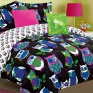 Girls Kids Teen Bedding- Yukon Owl Black Reversible Bed in a Bag Comforter Set Twin
