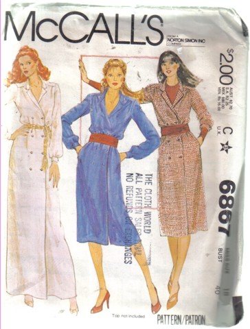 McCall&acirc;��s Misses&acirc;�� Buttoned Double Brested Dress Pattern Size 18 Uncut  no 6867