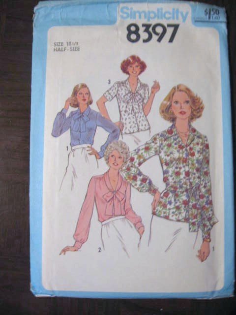 Simplicity Half Size Blouses Sewing Pattern  Sz  18 1/2  No 8397 uncut