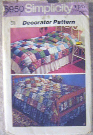 Simplicity 5950 Sewing Pattern Puff Quilt-Coverlet Twin or Full & Pillows uncut