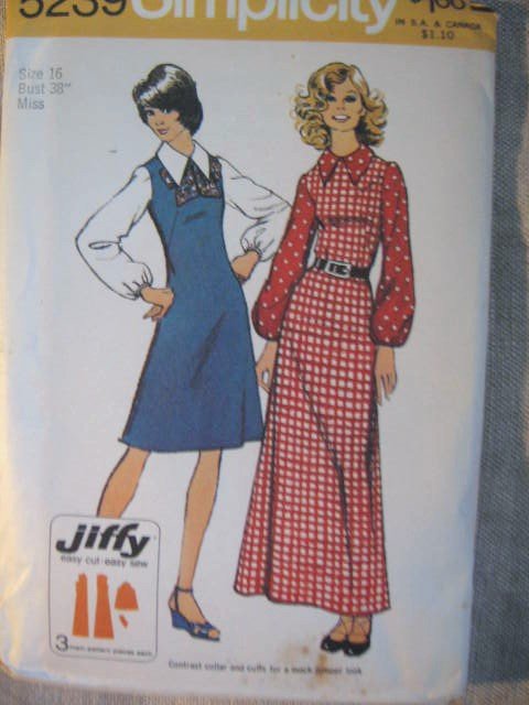 Simplicity Jiffy Dress in 2 Lengths Sewing Pattern  Sz  16 No 5239 uncut