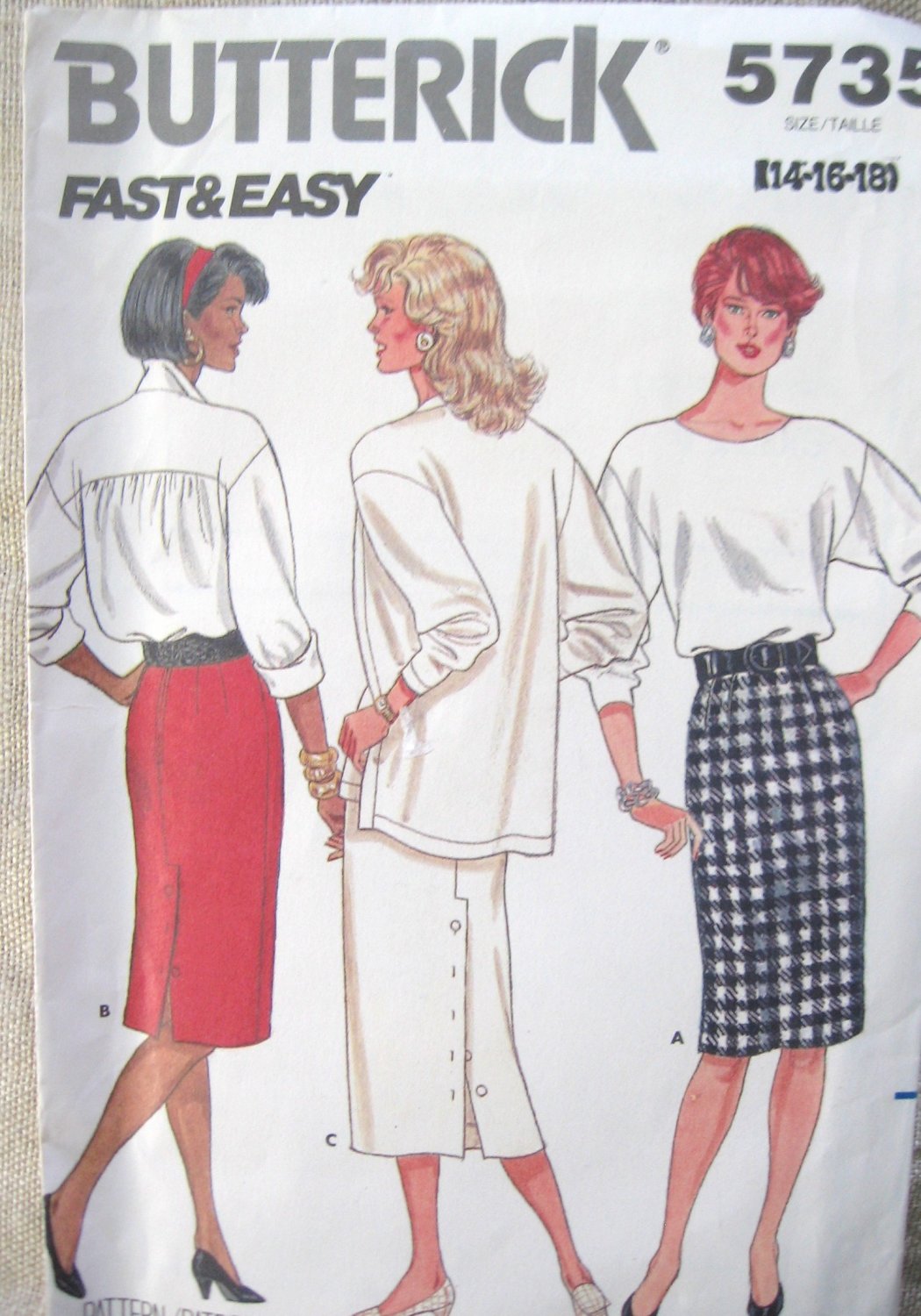 Butterick 5735 Skirt Sewing Pattern, Sizes 14, 16, 18 uncut