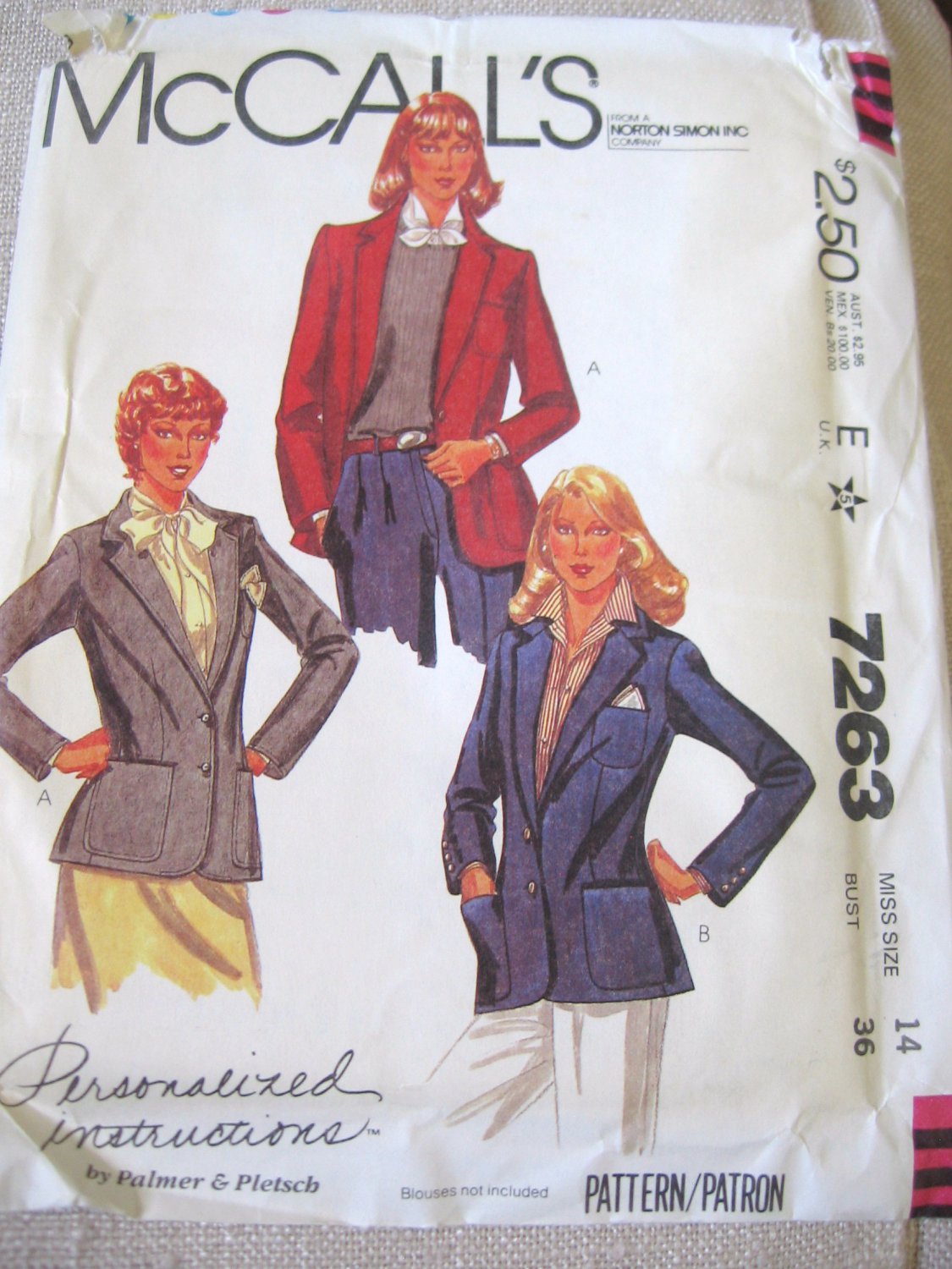 Mccall's 7263 Misses' Jacket Sewing Pattern sz 14 uncut