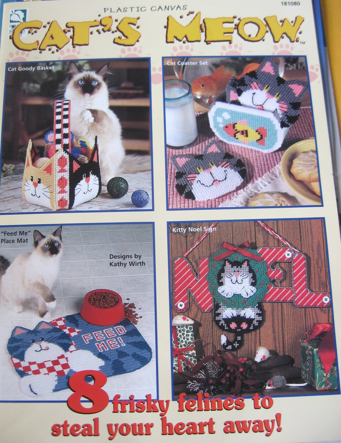 Plastic Canvas Cat's Meow 8 Designs Tissue Cover, Cat Toys, Basket