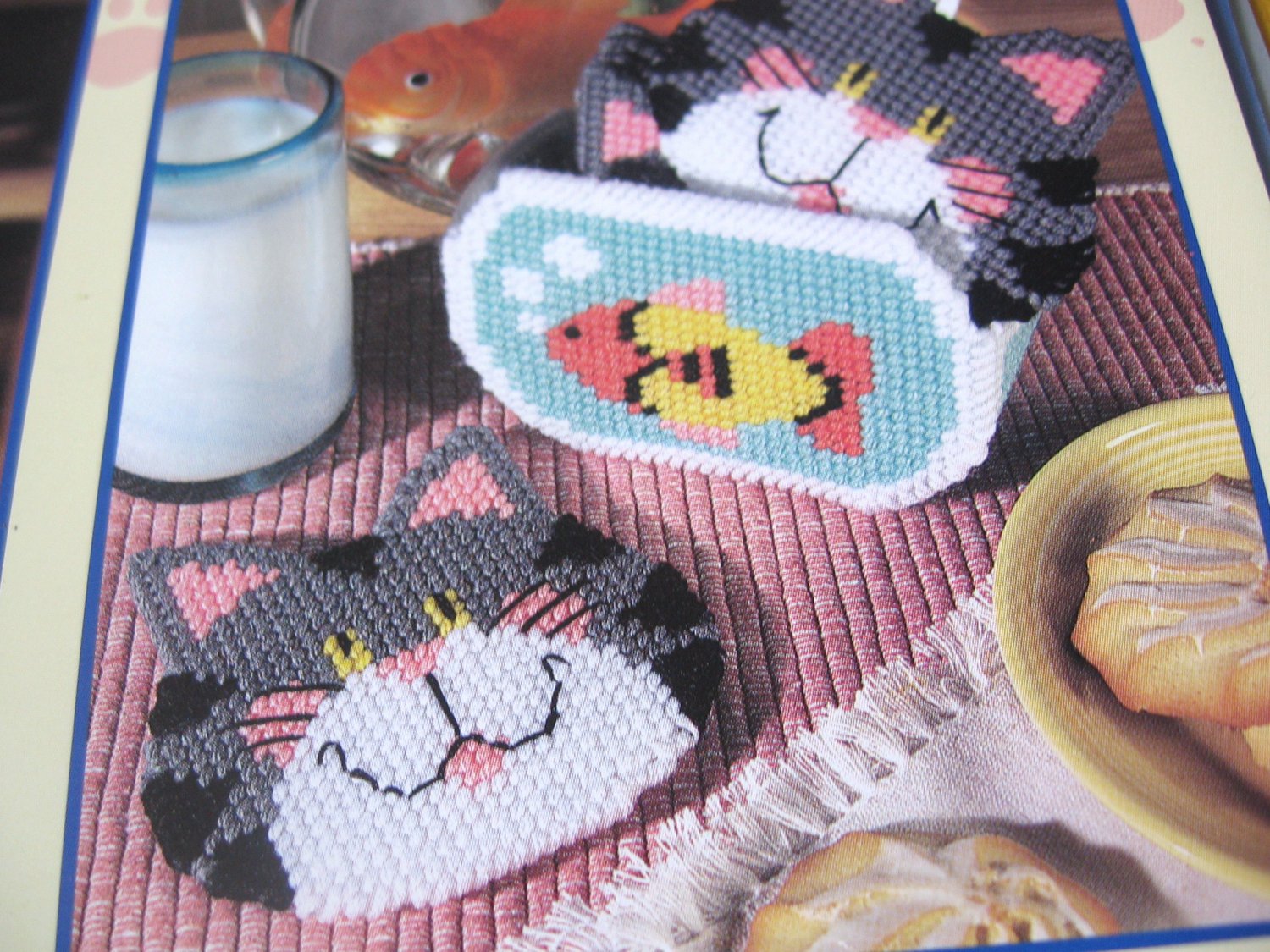Plastic Canvas Cat's Meow 8 Designs Tissue Cover, Cat Toys, Basket