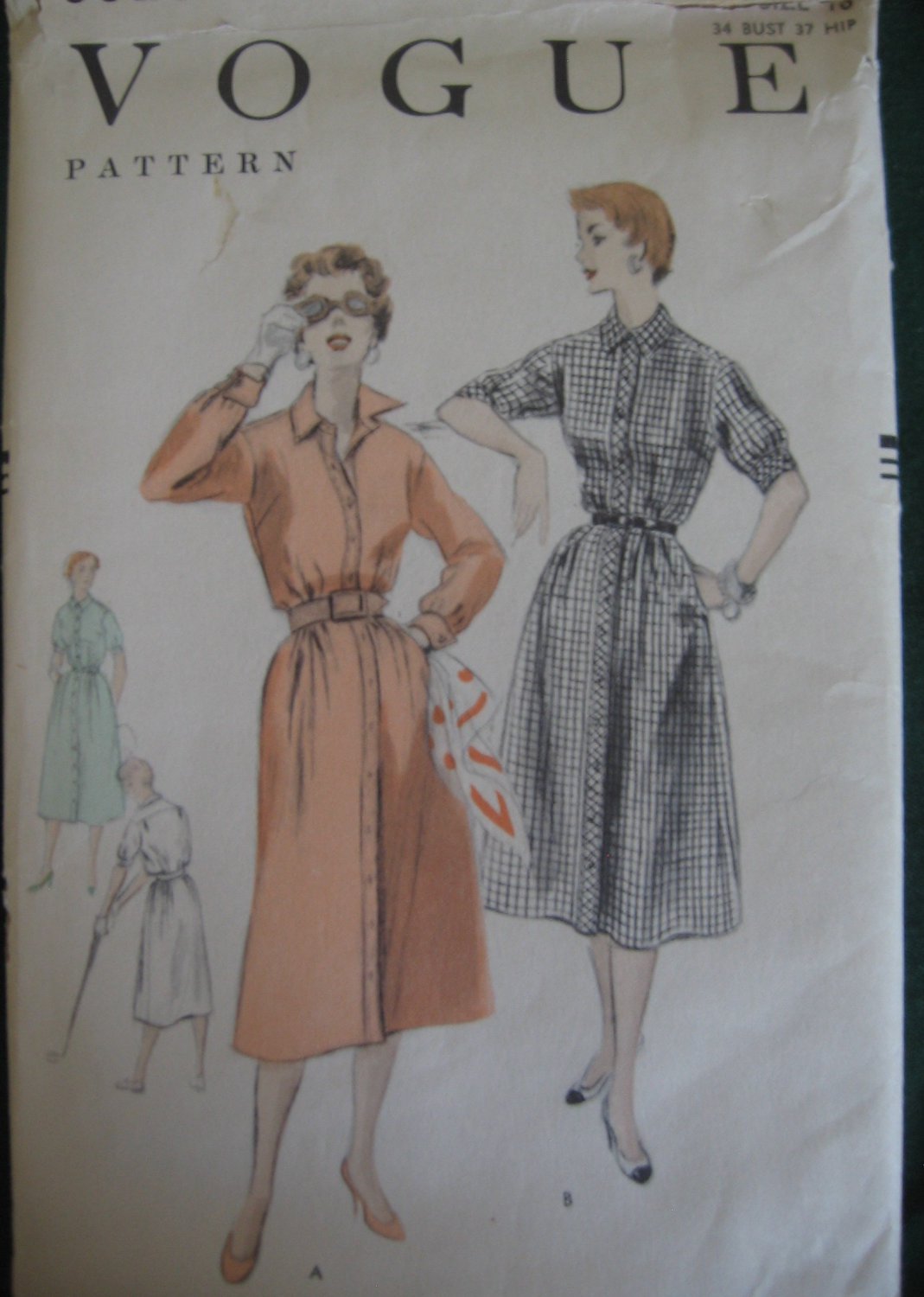 Vintage 50's Vogue Button Down Front Shrit Dress Pattern no. 8325 Size 16 unused