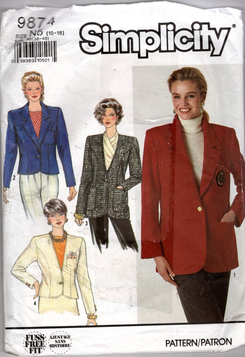 Misses  Lined Jacket Sewing Pattern,  Simplicity 9874 Size 10 12 14 16 18   Uncut