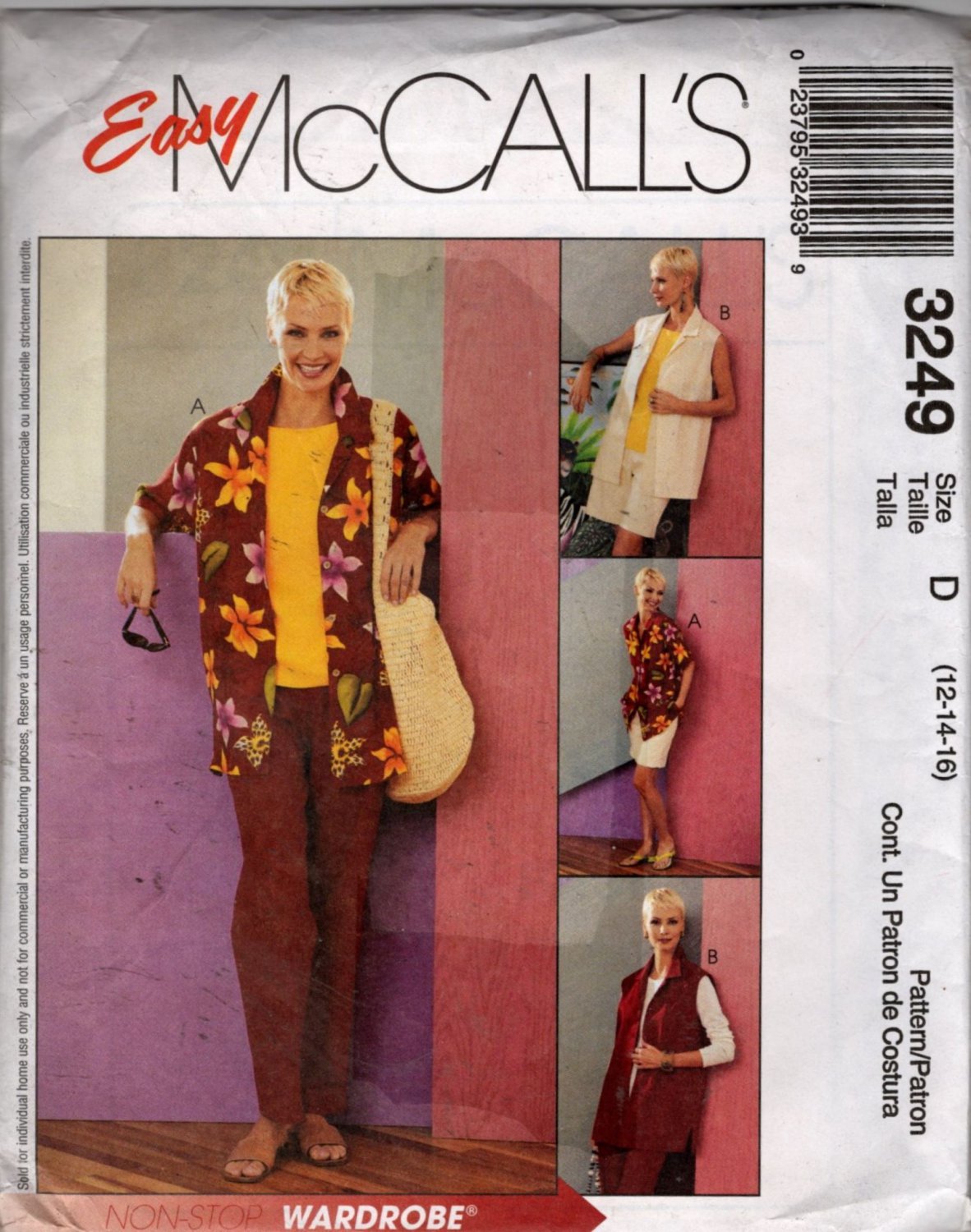 Misses  Wardrobe Shirt, Top, Pull on Pants Sewing Pattern   McCalls 3249  Size 12, 14, 16  Uncut