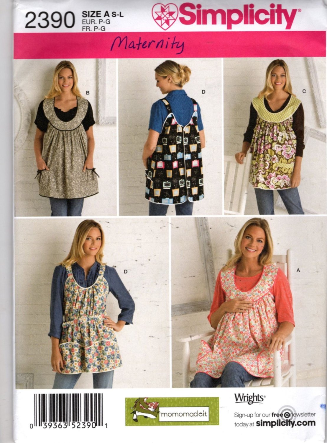 Maternity Aprons Sewing Pattern Simplicity 2390 Size 10 , 12, 14, 16, 18, 20 Uncut