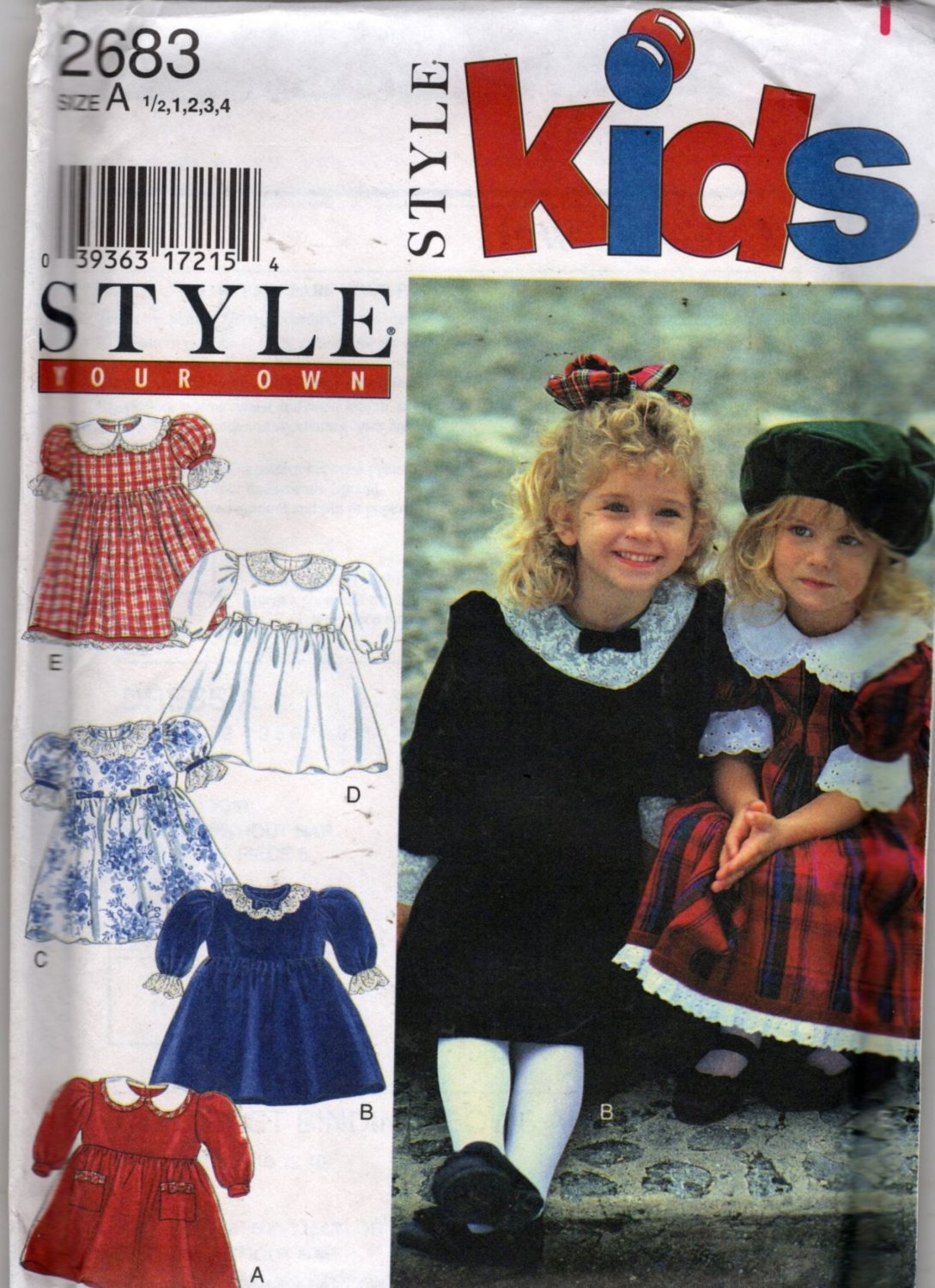 Toddler Dress Sewing Pattern Style Kids 2683 Size 1/2, 1, 2, 3, 4 Uncut