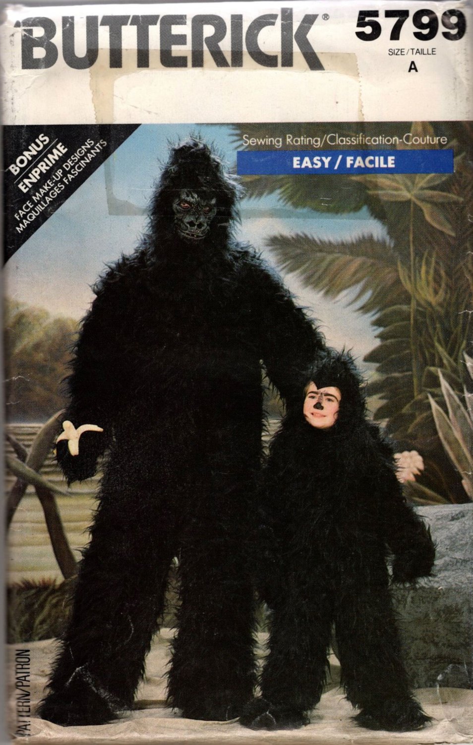 Unisex Halloween Costume Gorilla Ape Bigfoot Sewing Pattern Butterick 5799