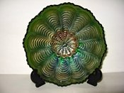 FENTON PEACOCK TAIL GREEN CARNIVAL GLASS BOWL