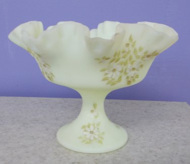 Fenton Yellow Custard Handpainted Ruffled Bowl