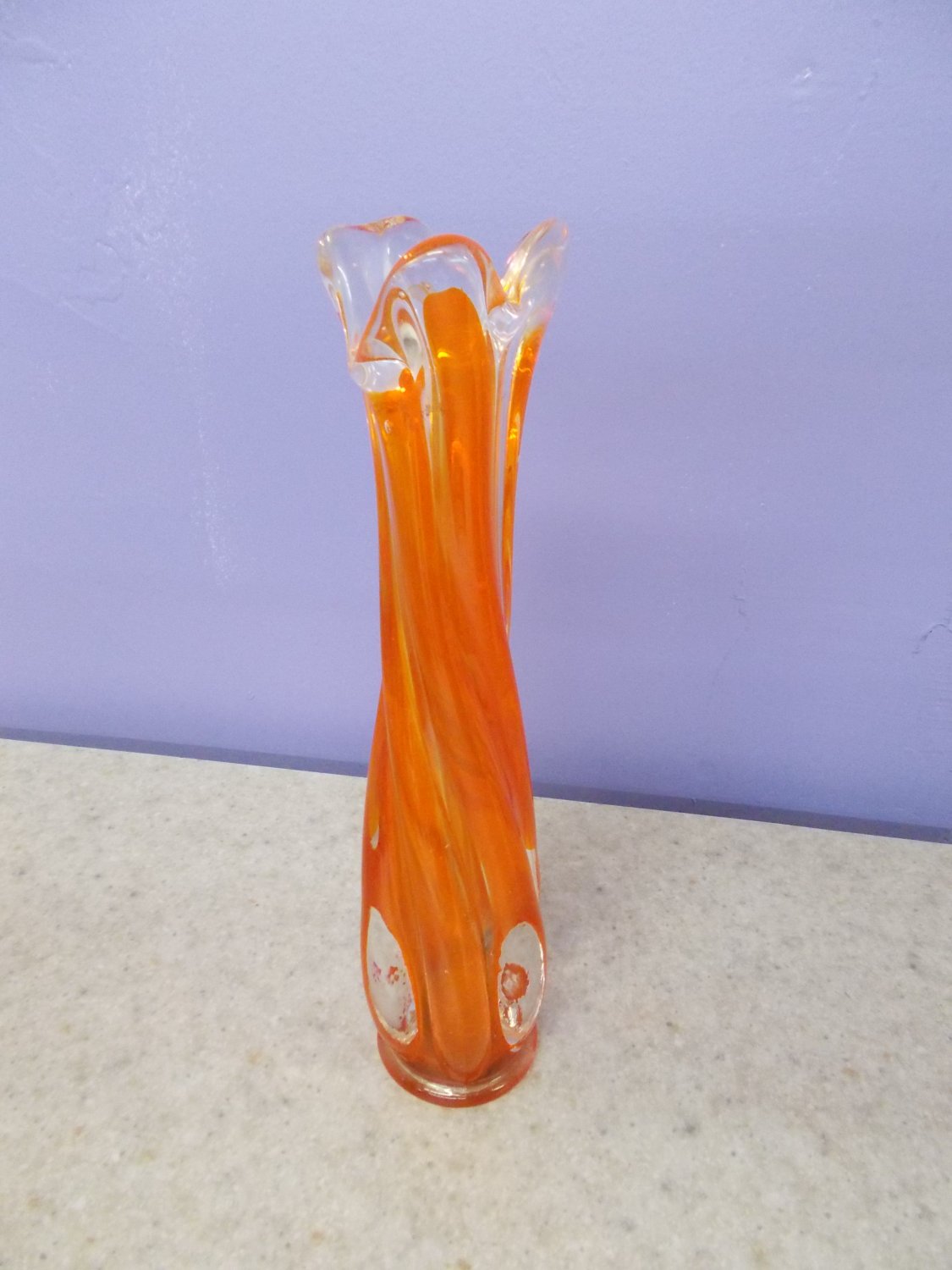Viking Orange & Clear Mid Century Art Glass Swing Vase