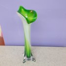 Murano Art Vase Calla Lily 11 inches Green White Hand Blown