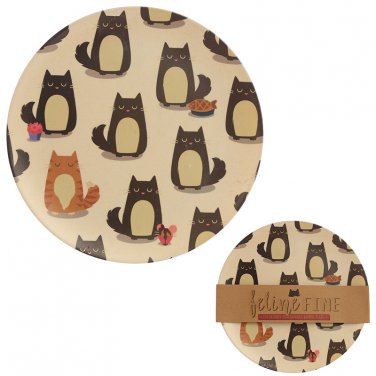 9 Piece Eco Friendly Feline Cat Plates & Cup Set Bamboo Fibre Durable Dinner Eco Friendly