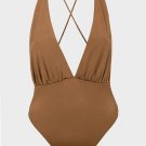 Ladies Bodysuit Bronze High Leg Suit with Crisscross Back Finish