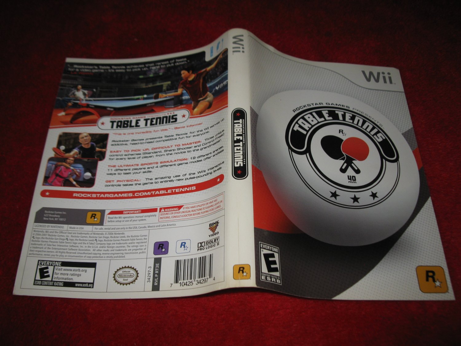 Table Tennis : Nintendo Wii Video Game Case Cover Art insert