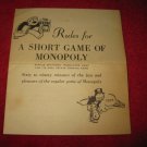 1952 Monopoly Popular Ed. Board Game Piece: Short Game instruction booklet