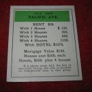 1952 Monopoly Popular Ed. Board Game Piece: Pacific Ave - Title Deed