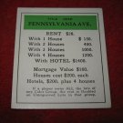 1952 Monopoly Popular Ed. Board Game Piece: Pennsylvania Ave - Title Deed