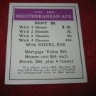 1952 Monopoly Popular Ed. Board Game Piece: Mediterranean Ave - Title Deed