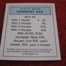2004 Monopoly Board Game Piece: Vermont Ave Title Deed