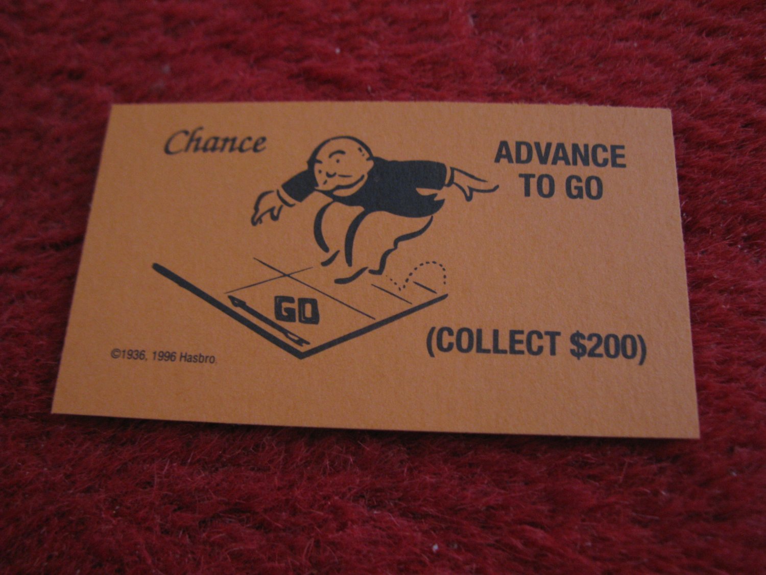 2004 Monopoly Board Game Piece: Advance To Go Chance Card