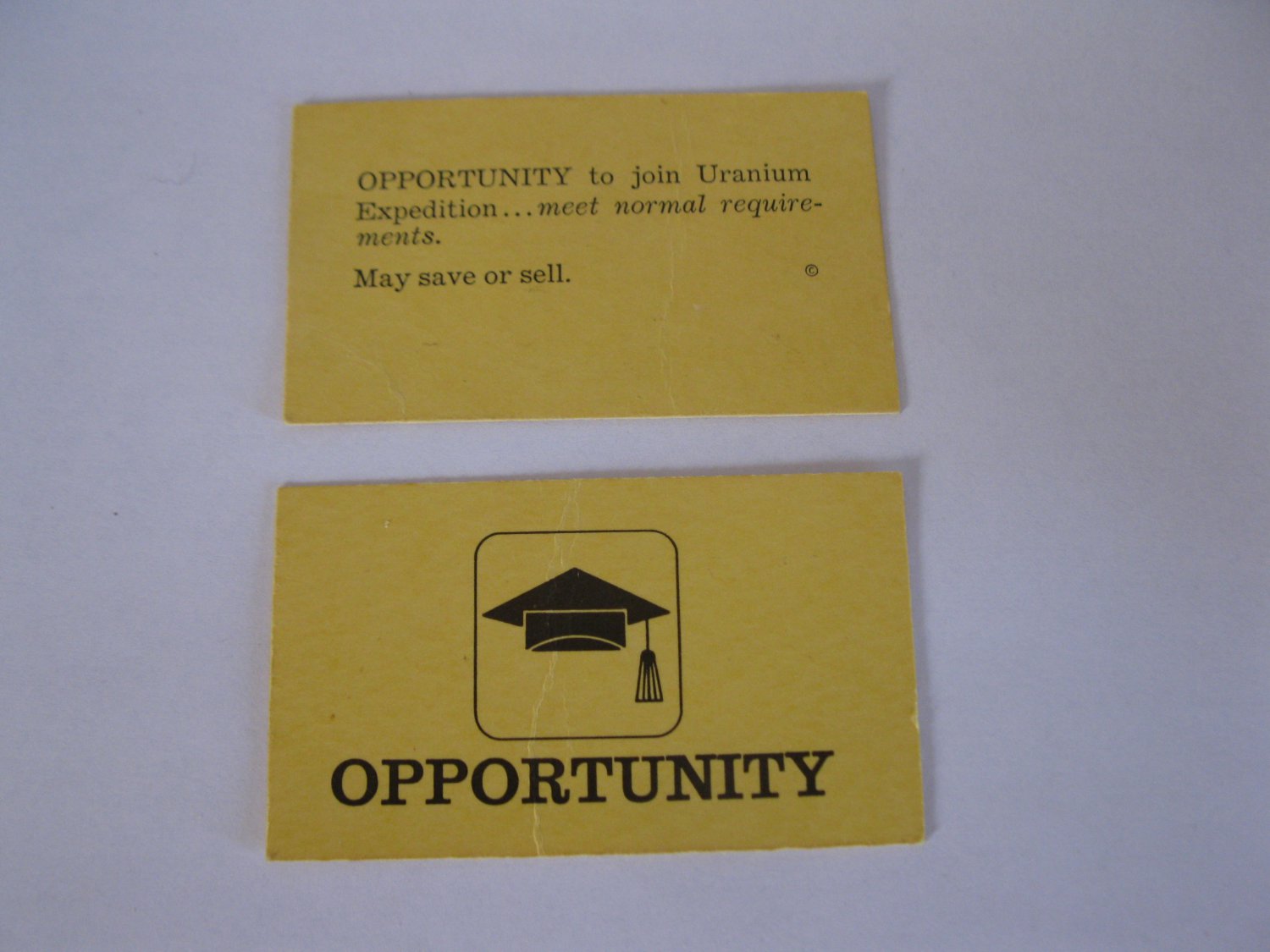 1965 Careers Board Game Piece: Yellow Opportunity Card - Uranium
