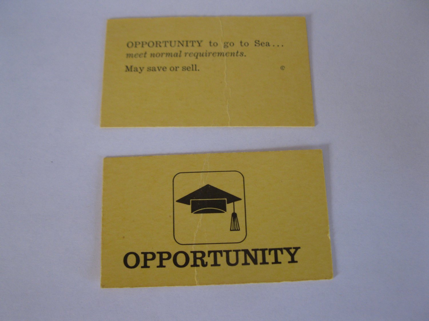 1965 Careers Board Game Piece: Yellow Opportunity Card - Sea