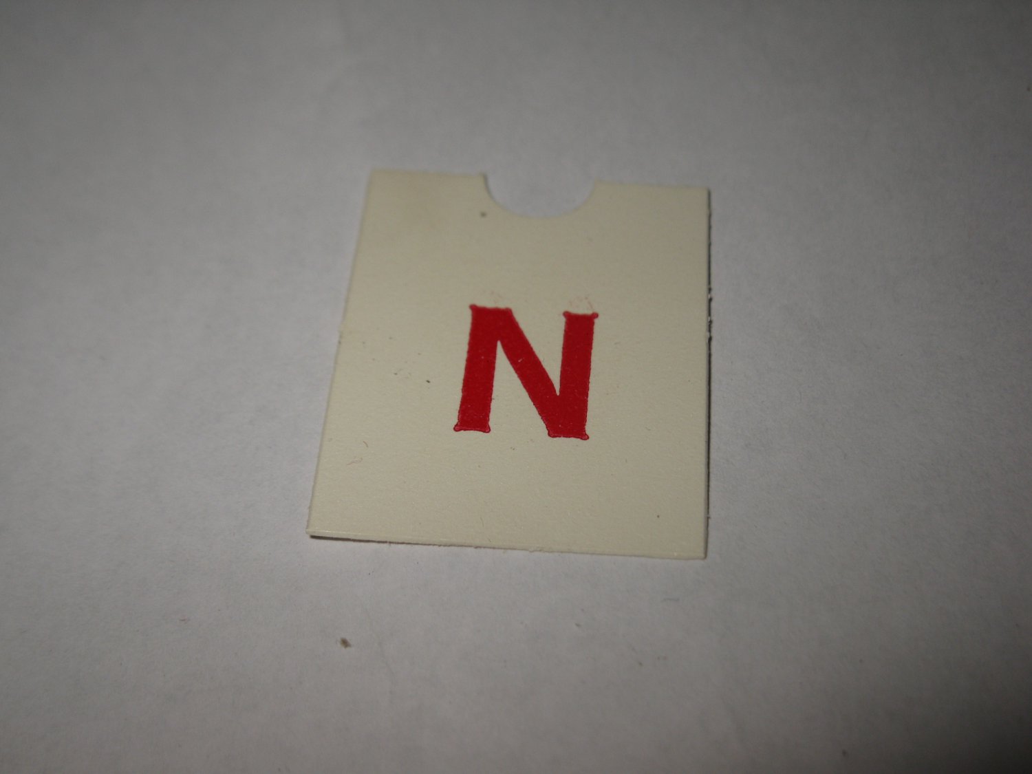 1967 4CYTE Board Game Piece: Red Letter Tab - N