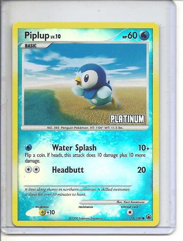 (b-1) 2008 Pokemon Platinum Card #71 100: Piplup- Reverse Hologram