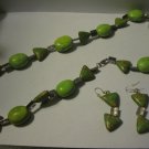 Green Copper Veined Turquoise necklace with matching earrings - nice used matching set