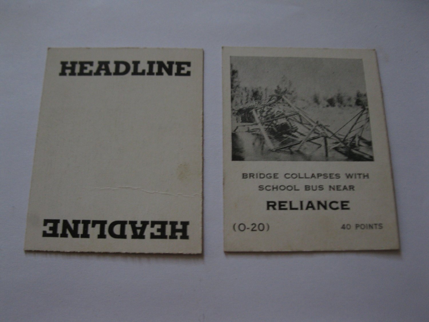 1958 Star Reporter Board Game Piece: Headline Card - Reliance