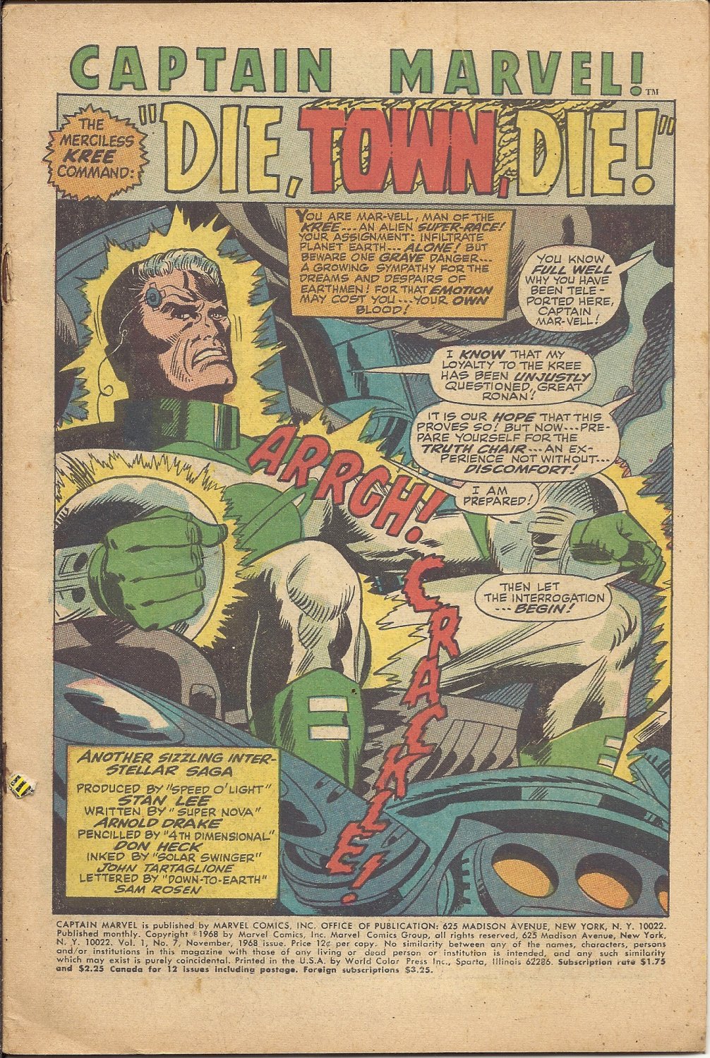 (CB-53) 1968 Marvel Comic Book: Captain Marvel #7 - Coverless
