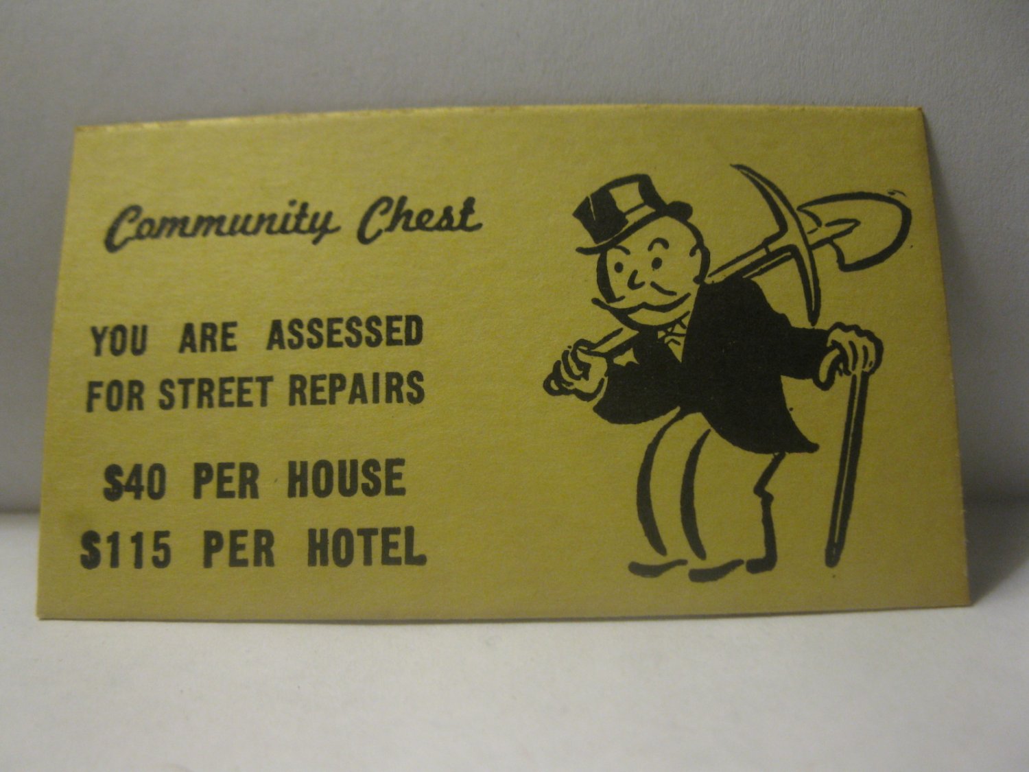 1952 Monopoly Popular Ed. Board Game Piece: Community Chest Card - Street Repairs Assessed