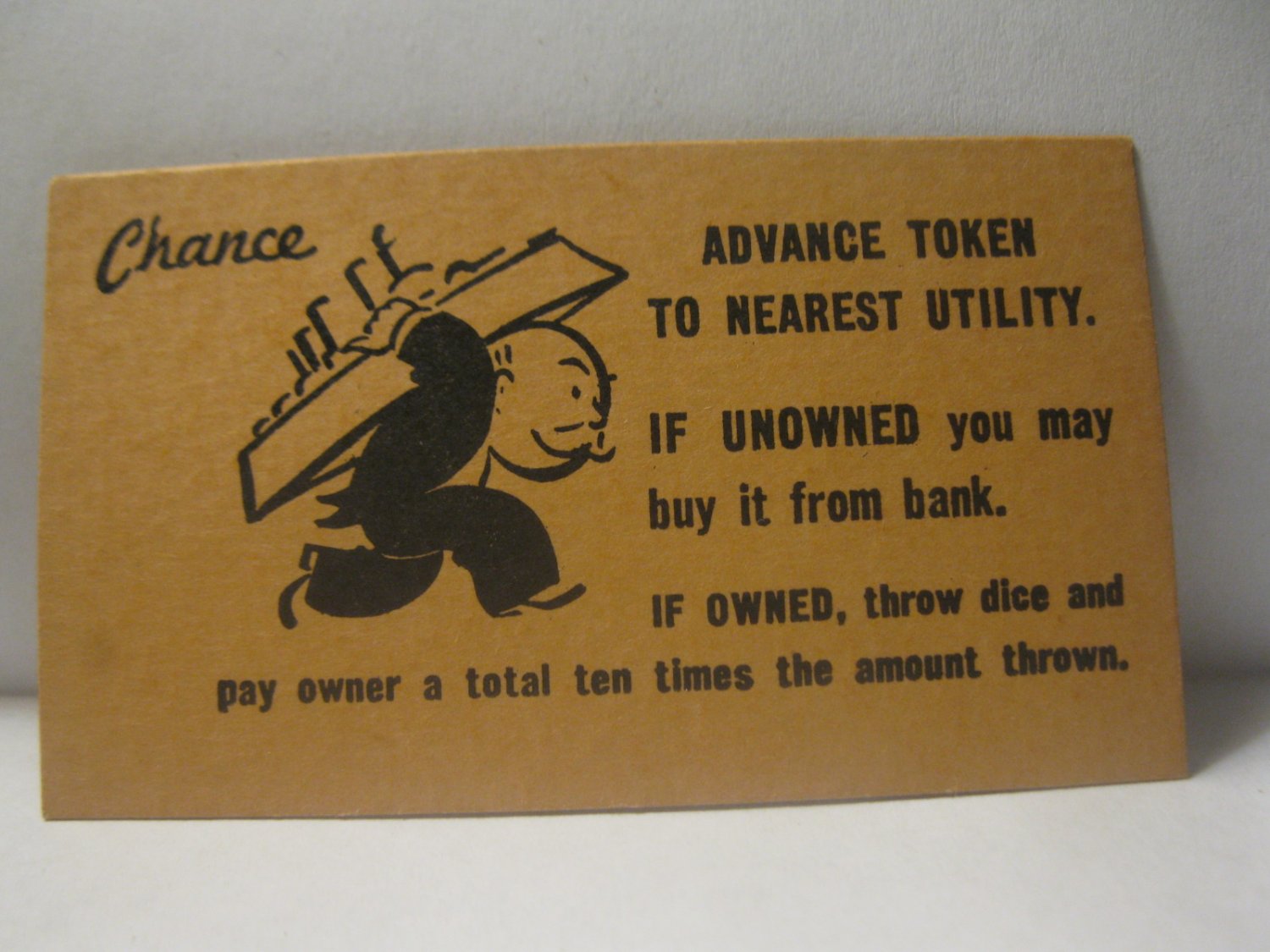 1952 Monopoly Popular Ed. Board Game Piece: Chance Card - Advance to Nearest Utility